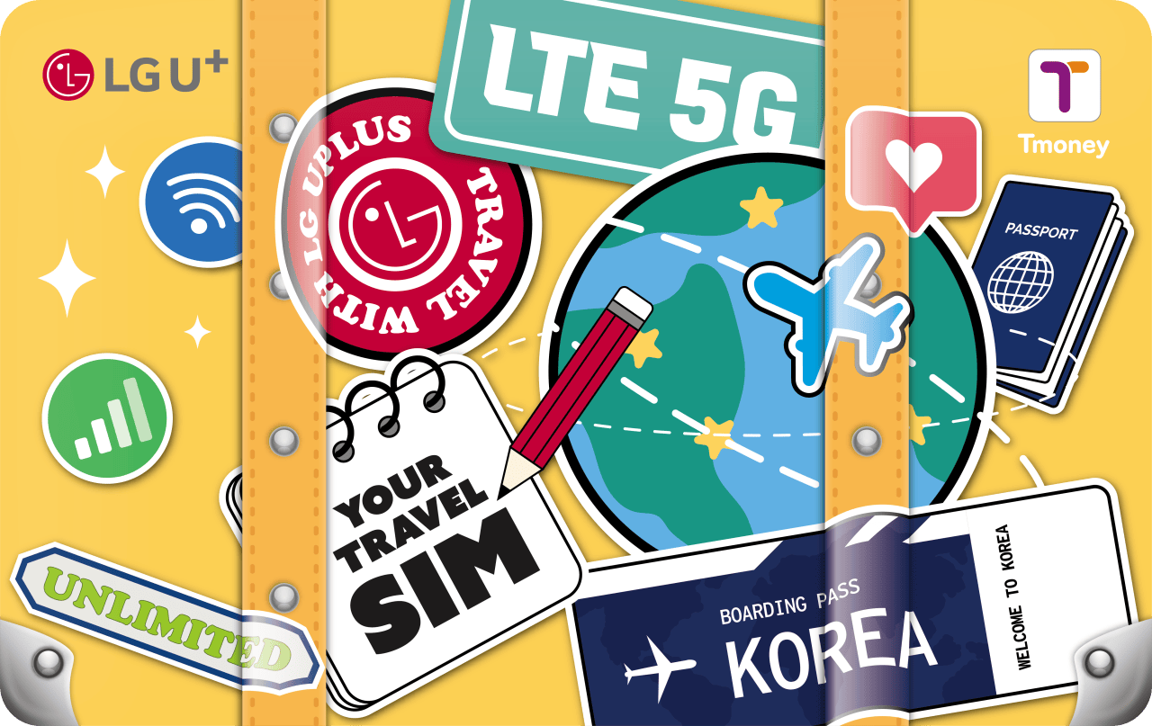 Korea Unlimited 4G Data SIM & T-Money Transportation Card 